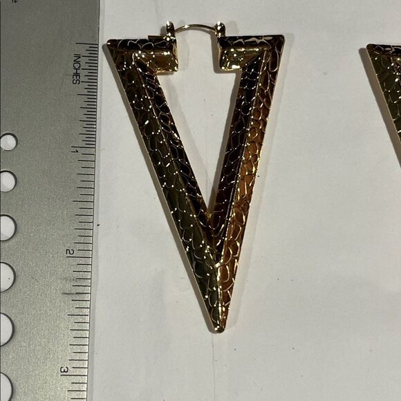 Triangle Gold Hoop Earrings - Picture 12 of 15